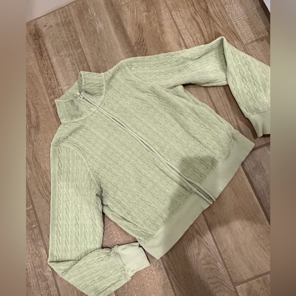 OFFLINE by Aerie Cable Lounge Full Zip in the color Dusty Sage size XS